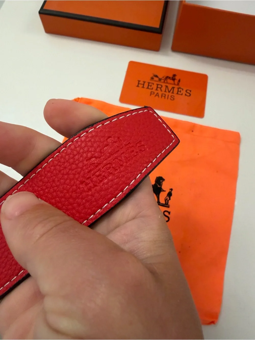 Hermès Reversible H Belt – Red & Black Leather, Gold H Buckle, Box & Dust Bag